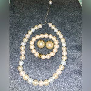 Pearls Jewelry Set Faux Pearl Variegated Large Beads Necklace Bracelet Earrings